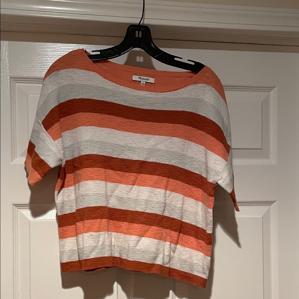 Madewell Striped Orange and White Women's Sweater